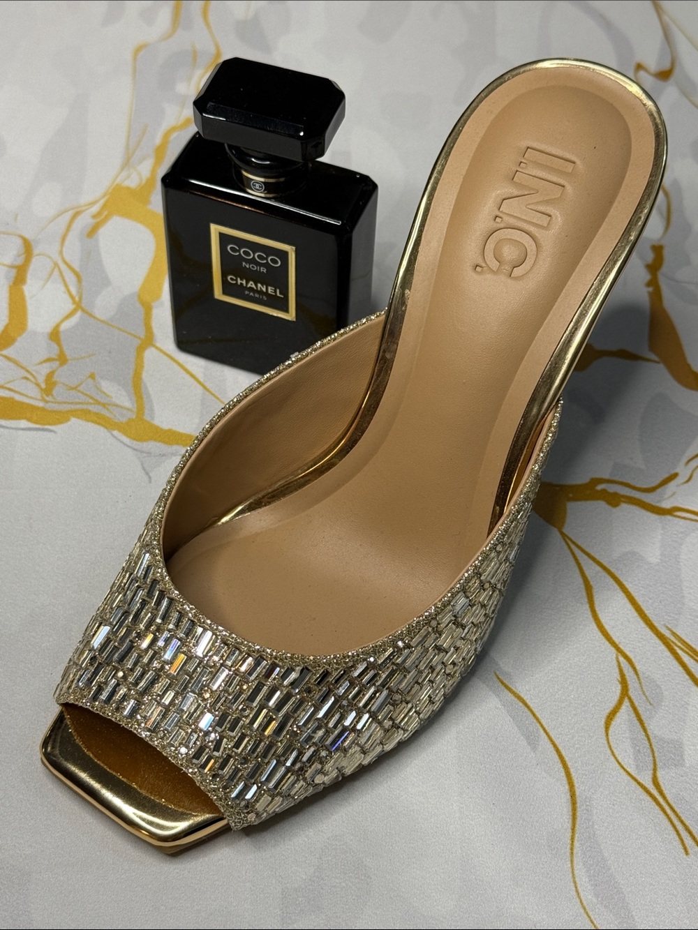 INC International Concepts Gold Beaded Open-Toe Mule